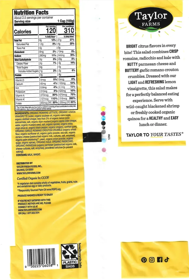 Taylor Farms Organic Lemon Parmesan Chopped Salad Kit Ingredients Nutrition Facts