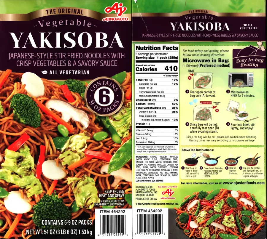 Ajinomoto Vegetable Yakisoba Ingredinets Nutrition Facts Cooking Directions