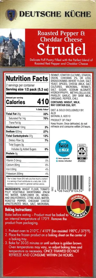 Deutsche Kuche Roasted Pepper And Cheddar Cheese Strudel Ingredients Nutrition Facts Cooking Directions