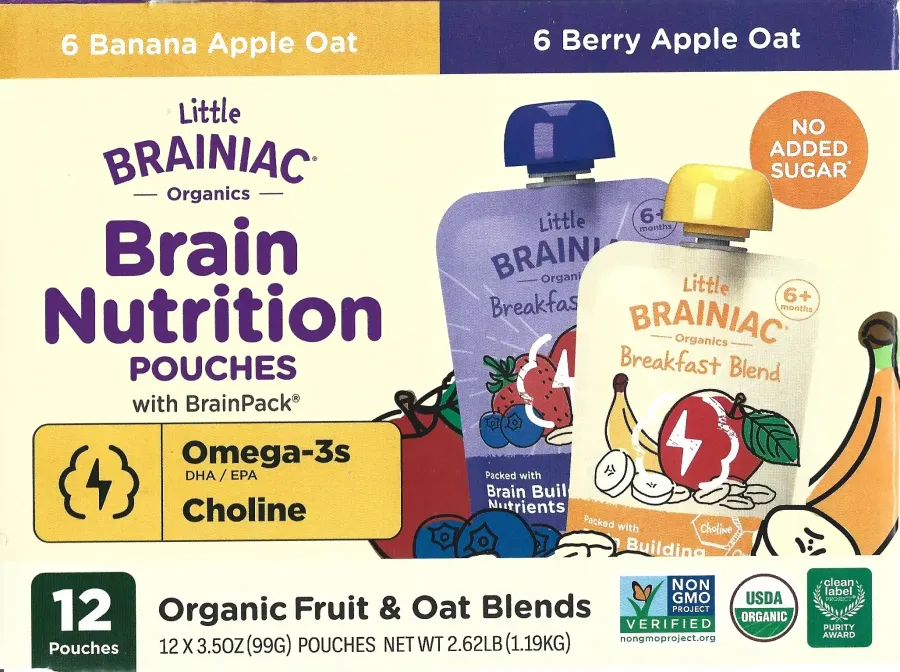 Little Brainiac Brain Nutrition Pouches Banana Apple Oat Berry Apple Oat