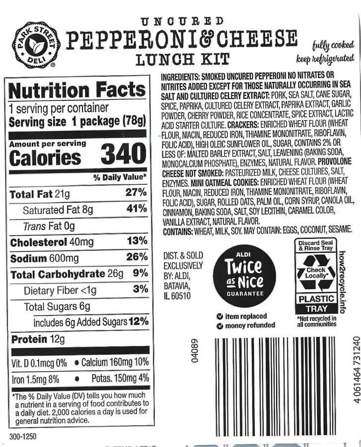 Park Street Deli Pepperoni And Cheese Lunch Kit Ingredients Nutrition Facts