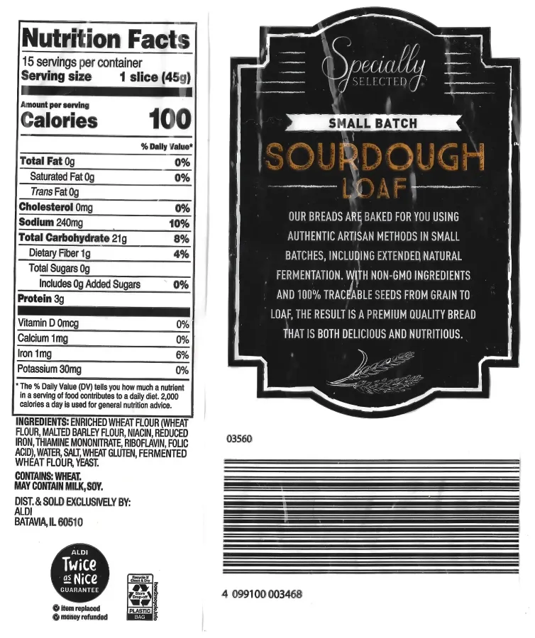 Specially Selected Sourdough Loaf Ingredients Nutrition Facts
