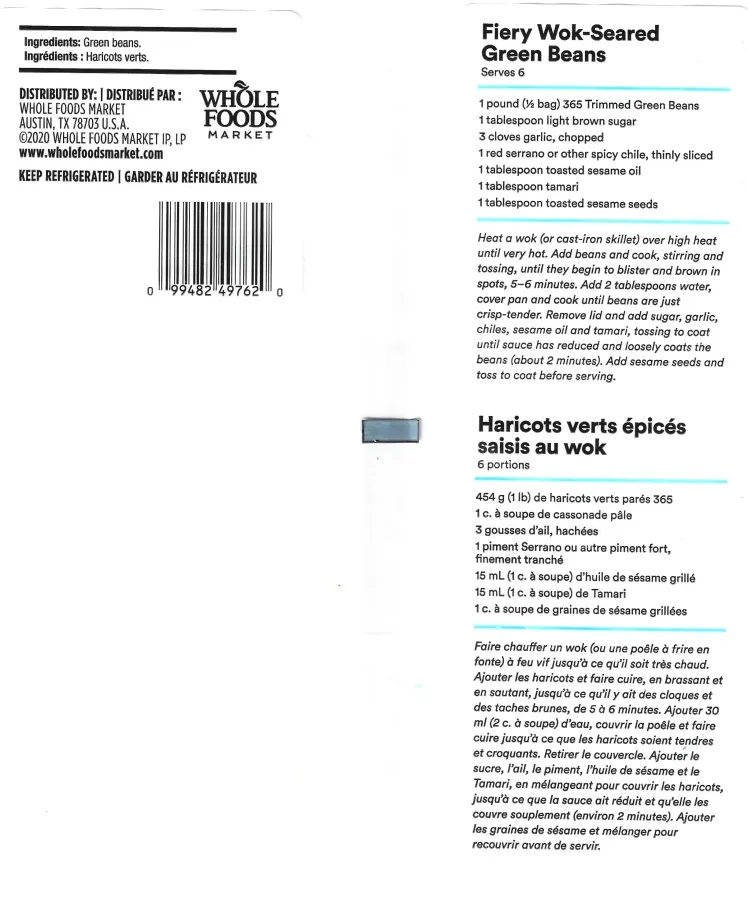 365 Whole Foods Market Trimmed Green Beans Ingredients