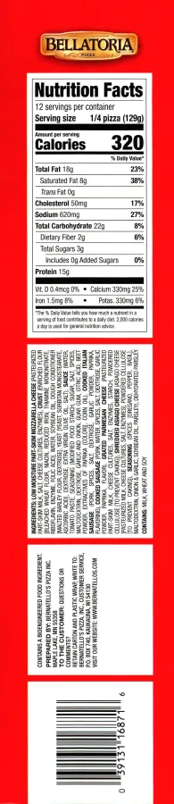 Bellatoria Ultra Thin Crust Sausage Pizza Ingredients Nutrition Facts