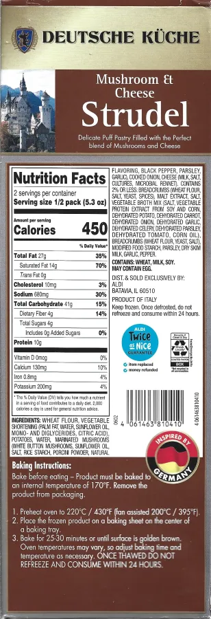 Deutsche Kuche Mushroom And Cheese Strudel Ingredients Nutrition Facts Cooking Directions