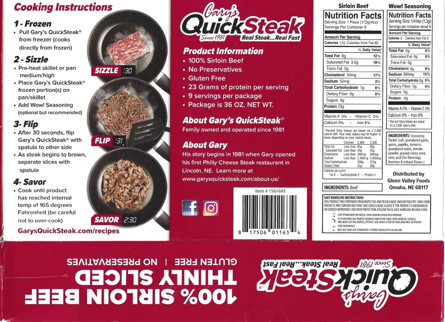 Garys Quick Steak Ingredients Nutrition Facts Cooking Directions