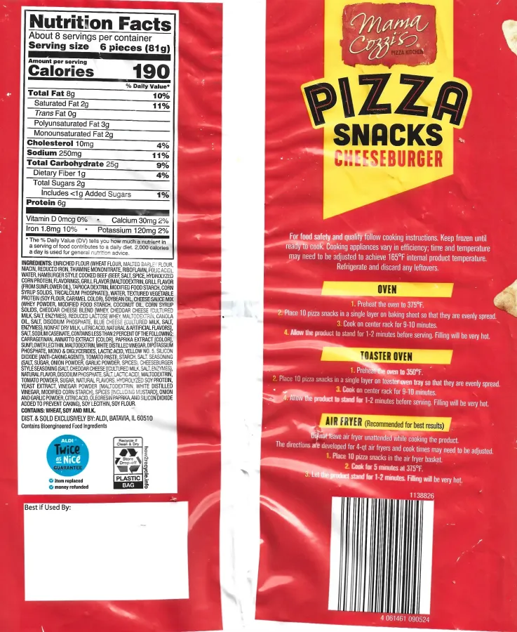 Mama Cozzis Pizza Cheeseburger Snacks Ingredients Nutrition Facts Cooking Directions