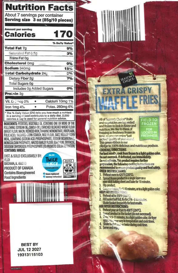 Seasons Choice Extra Crispy Waffle Fries Ingredients Nutrition Facts Cooking Directions