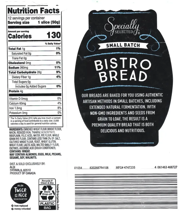 Specially Selected Bistro Bread Inredients Nutrition Facts