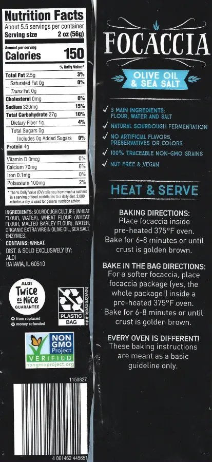 Specially Selected Olive Oil Sea Salt Focaccia Ingredients Nutrition Facts Cooking Directions