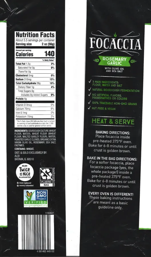 Specially Selected Rosemary Garlic Focaccia Ingredients Nutrition Facts Cooking Directions