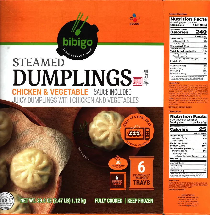 Bibigo Steamed Dumplings Chicken And Vegetable Ingredients Nutrition Facts
