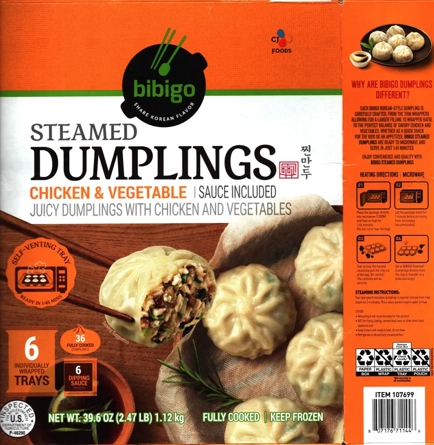 Bibigo Steamed Dumplings Chicken And Vegetable Cooking Directions