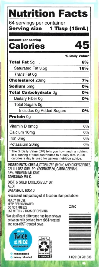 Friendly Farms Heavy Whipping Cream Ingredients Nutrition Facts