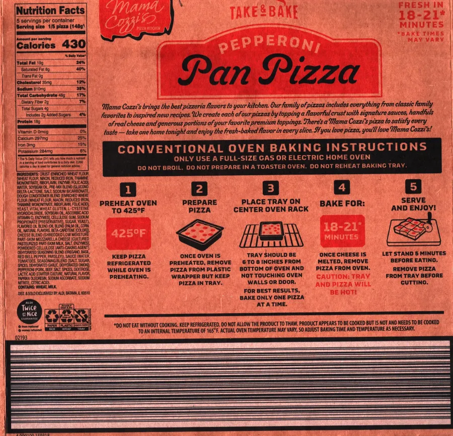 Mama Cozzis Pepperoni Pan Pizza Ingredients Nutrition Facts Cooking Directions