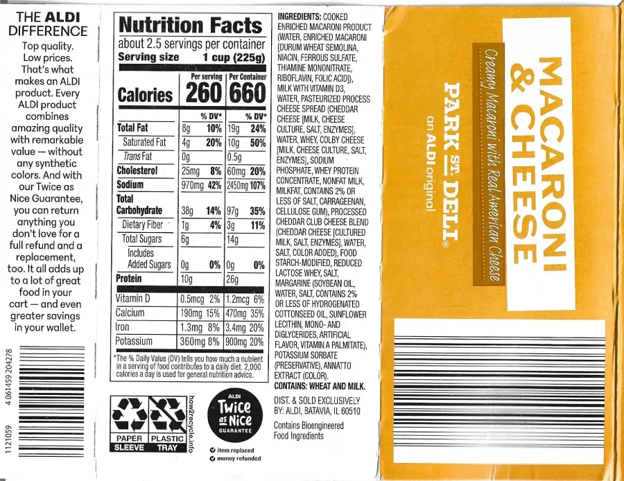 Park Street Deli Macaroni And Cheese Ingredients Nutrition Facts