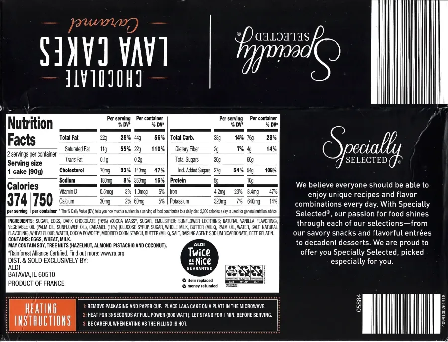 Specially Selected Chocolate Lava Cakes Caramel Ingredients Nutrition Facts Cooking Directions