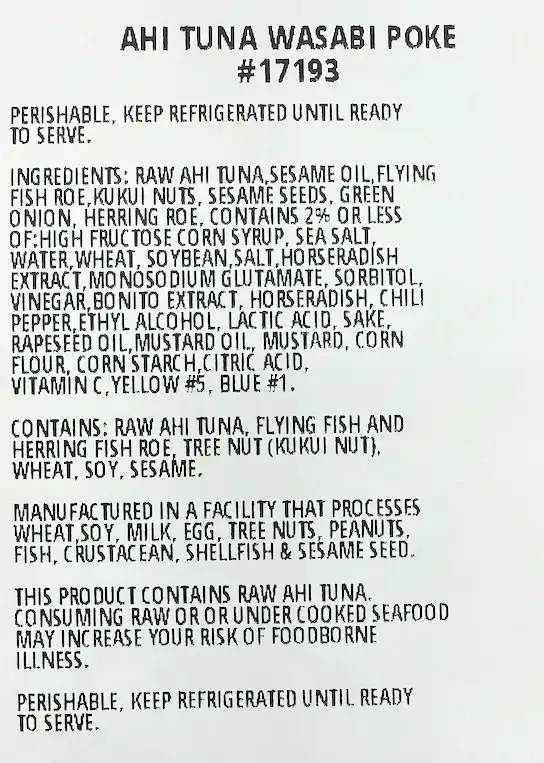 Costco Kirkland Signature Ahi Tuna Wasabi Poke 17193