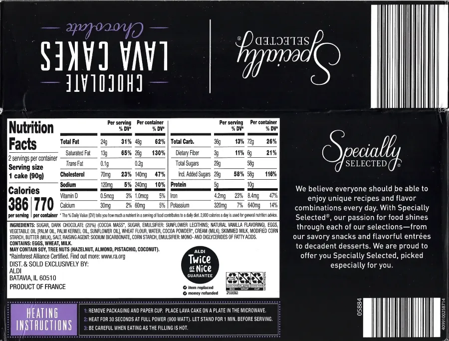 Specially Selected Chocolate Lava Cakes Ingredients Nutrition Facts Cooking Directions