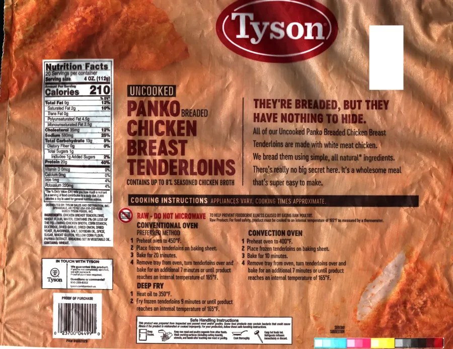 Tyson Panko Breaded Chicken Breast Tenderloins Ingredients Nutrition Facts Cooking Directions