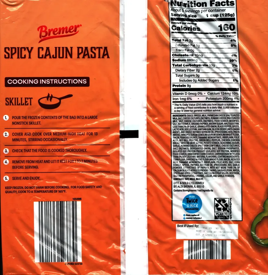 Bremer Spicy Cajun Pasta Ingredients Nutrition Facts Cooking Direction