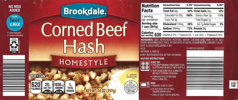 Brookdale Corned Beef Hash Ingredients Nutrition Facts Cooking Directions