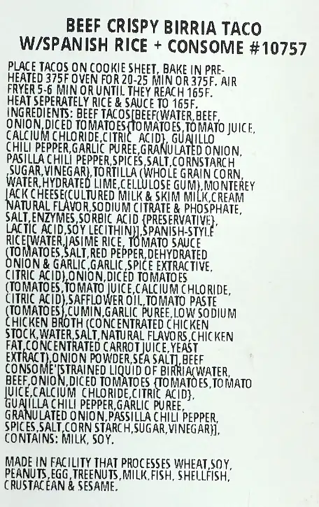 Costco Kirkland Signature Beef Crispy Birria Taco Spanish Rice 10757