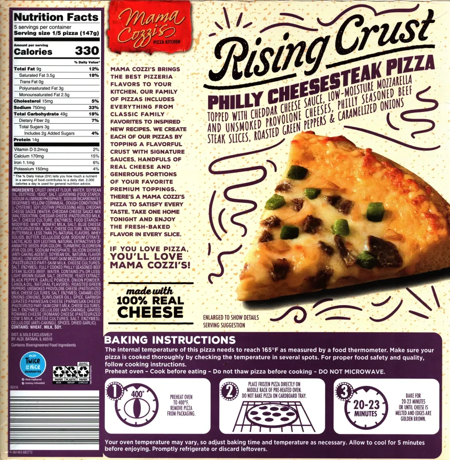 Mama Cozzis Rising Crust Philly Cheesesteak Pizza Ingredients Nutrition Facts Cooking Directions