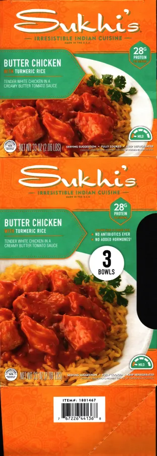 Sukhis Irresistible Indian Cuisine Butter Chicken With Tumeric Rice Bowls