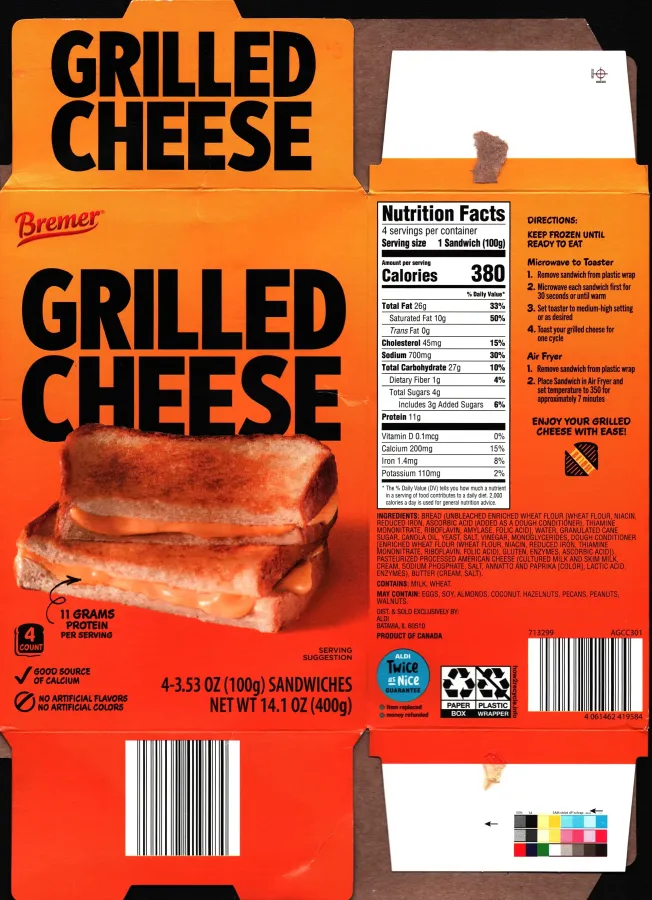 Bremer Grilled Cheese Ingredients Nutrition Facts Cooking Directions