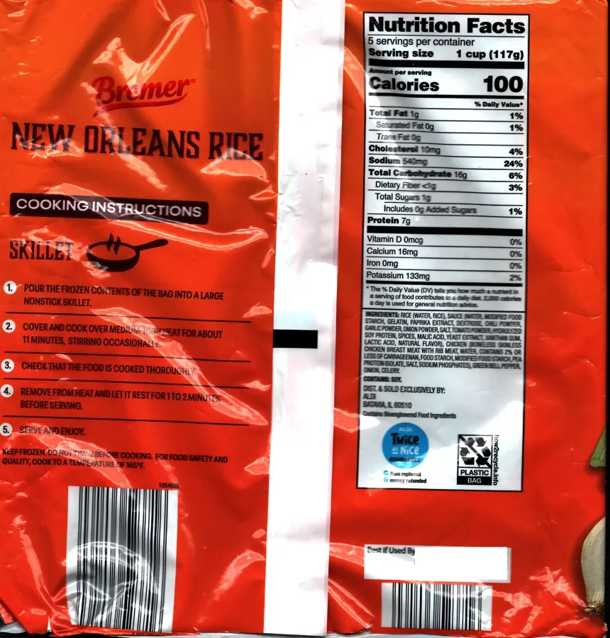 Bremer New Orleans Rice Ingredients Nutrition Facts Cooking Directions