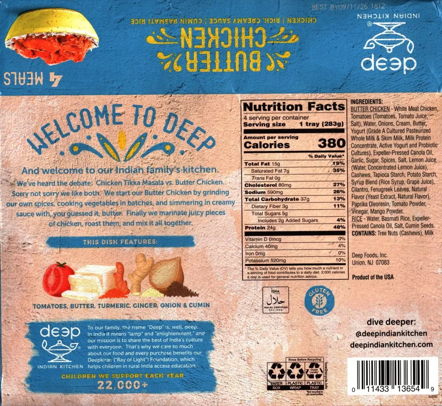 Deep Indian Kitchen Butter Chicken Ingredients Nutrition Facts Cooking Directions