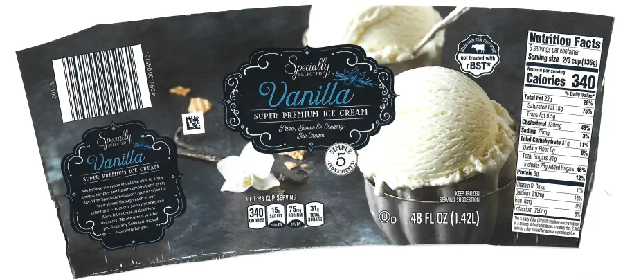 Specially Selected Vanilla Super Premium Ice Cream Nutrition Facts