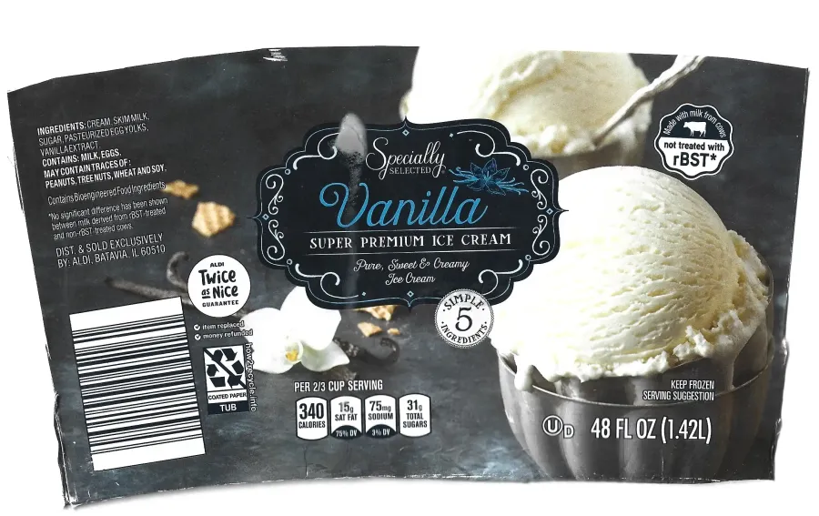 Specially Selected Vanilla Super Premium Ice Ingredients
