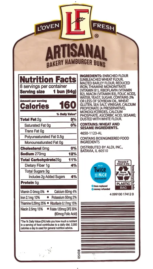Loven Fresh Artisanal Hamburger Buns Ingredients Nutrition Facts