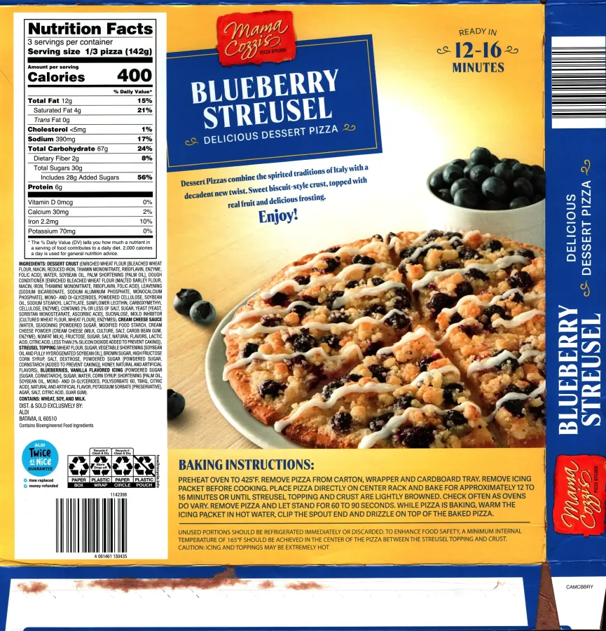 Mama Cozzis Blueberry Streusel Dessert Pizza Ingredients Nutrition Facts Cooking Directions