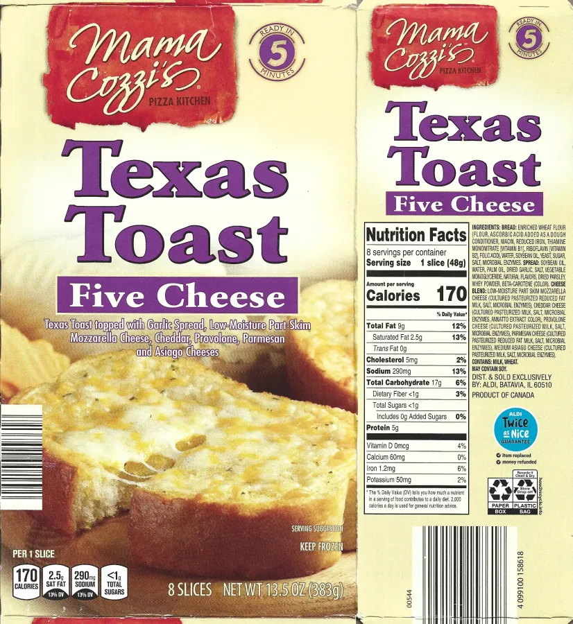Mama Cozzis Texas Toast Five Cheese Ingredients Nutrition Facts