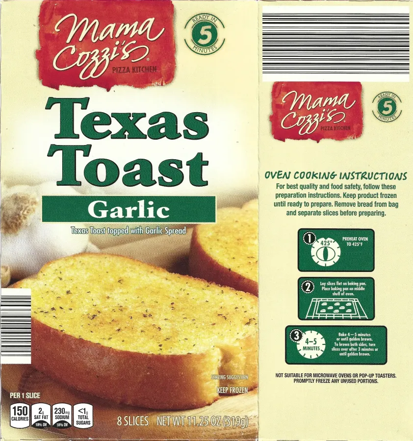 Mama Cozzis Texas Toast Garlic Cooking Directions