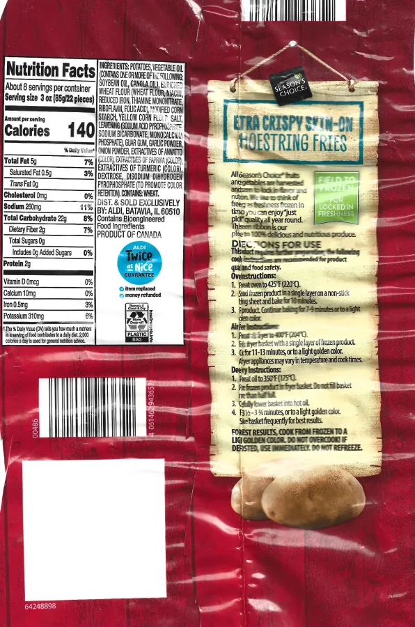 Seasons Choice Extra Crispy Shoestring Fries Ingredients Nutrition Facts Cooking Directions