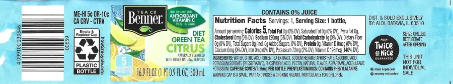 Benner Tea Company Diet Green Tea Citrus Ingredients Nutrition Facts