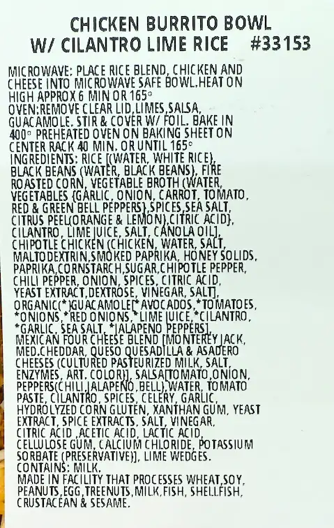 Costco Kirkland Signature Chicken Burrito Bowl Cilantro Lime Rice 33153