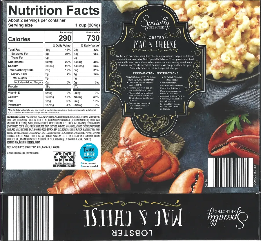 Specially Selected Lobster Mac And Cheese Ingredients Nutrition Facts Cooking Directions