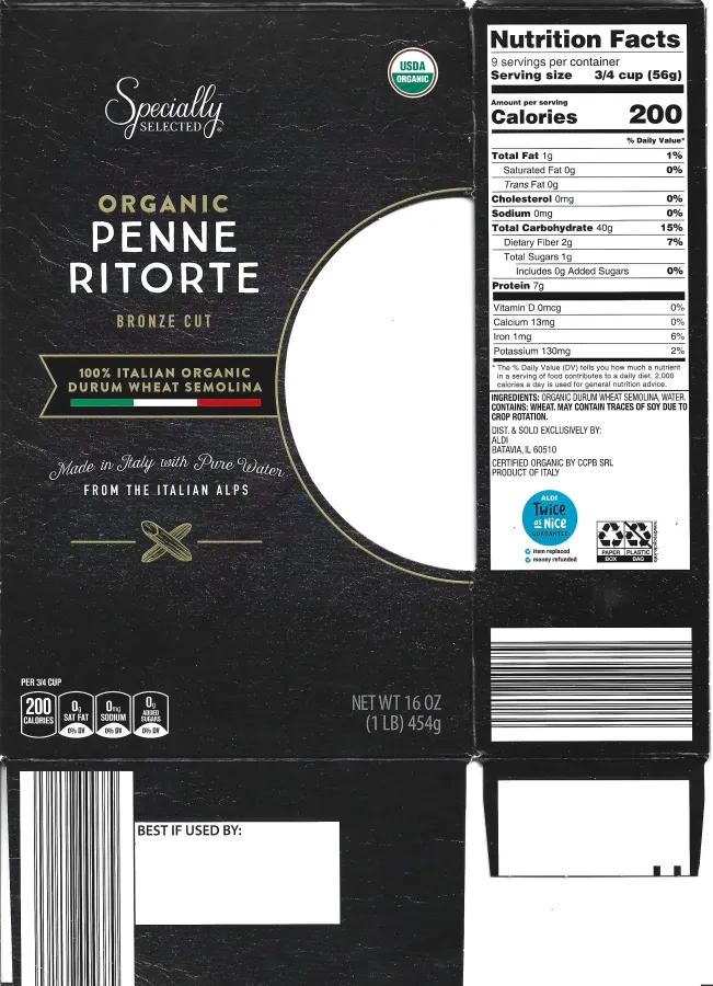 Specially Selected Organic Penne Ritorte Bronze Cut Ingredients Nutrition Facts Cooking Directions