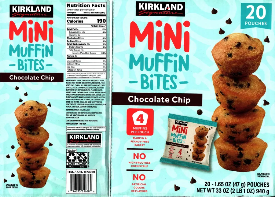 Costco Kirkland Signature Mini Chocolate Chip Muffin Bites Ingredients Nutrition Facts