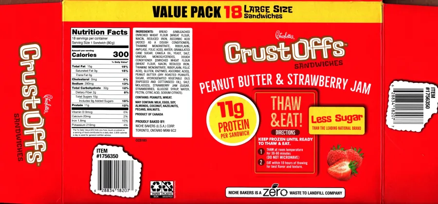 Costco Charlottes Crust Offs Peanut Butter Strawberry Jam Ingredients Nutrition Facts