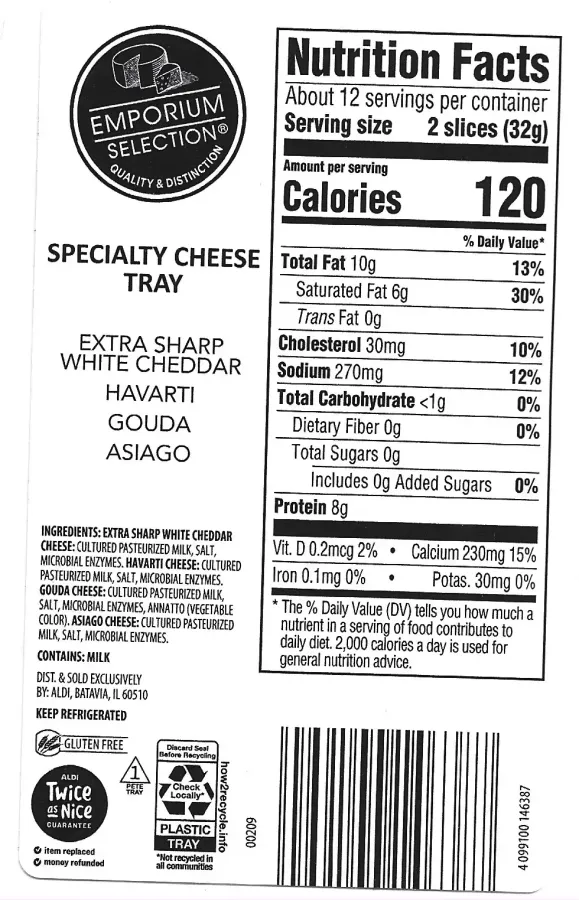 Emporium Selection Specialty Cheese Tray White Cheddar Havarti Gouda Asiago Ingredients Nutrition Facts