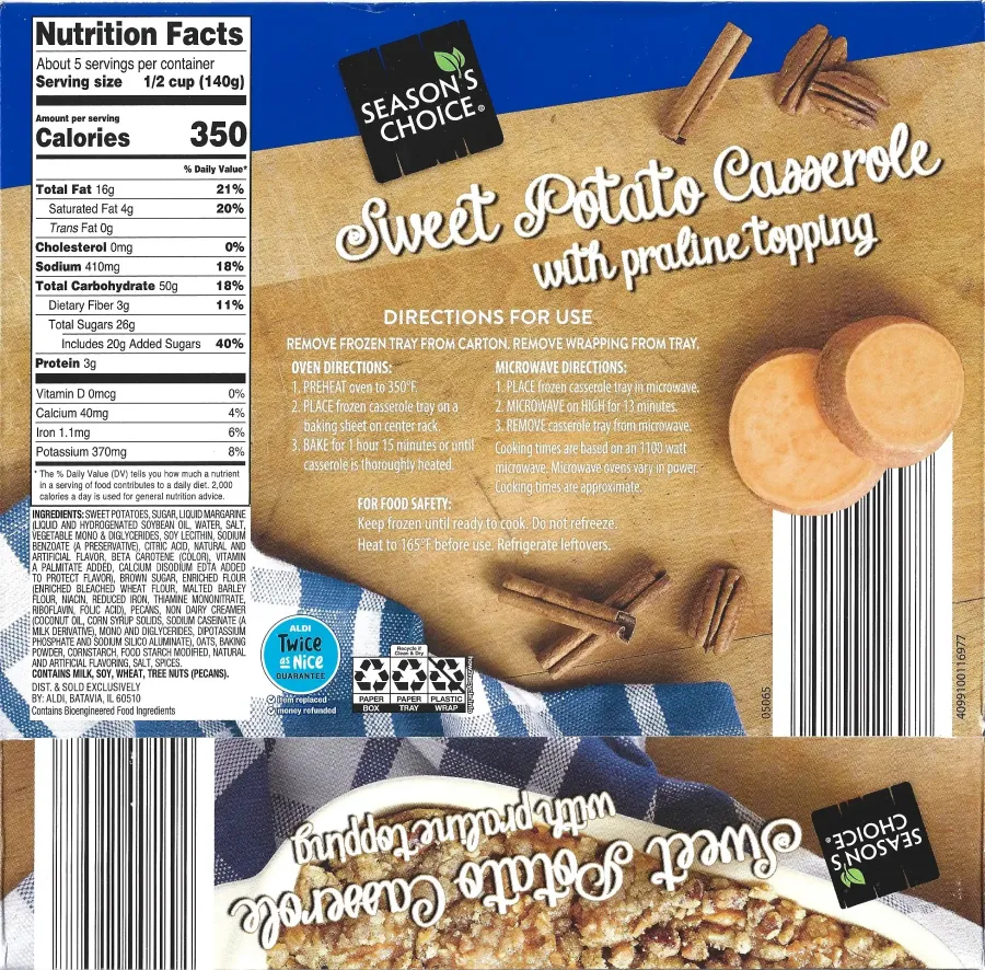 Seasons Choice Sweet Potato Casserole Ingredients Nutrition Facts Cooking Directions