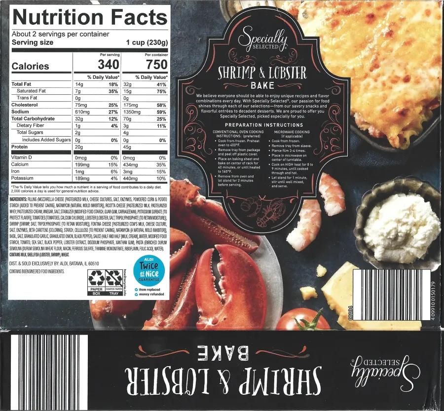 Specially Selected Shrimp And Lobster Bake Ingredients Nutrition Facts Cooking Directions