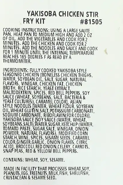 Costco Kirkland Signature Yakisoba Chicken Stir Fry Kit 81505