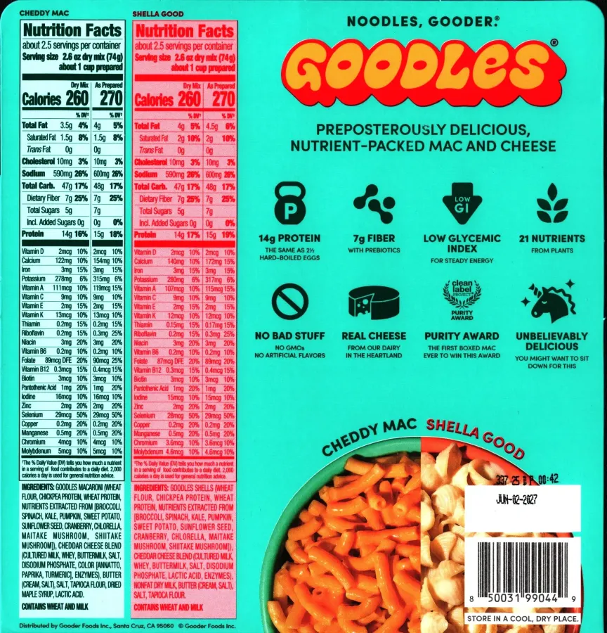 Goodles Cheddy Mac Shella Good Ingredients Nutrition Facts Cooking Directions